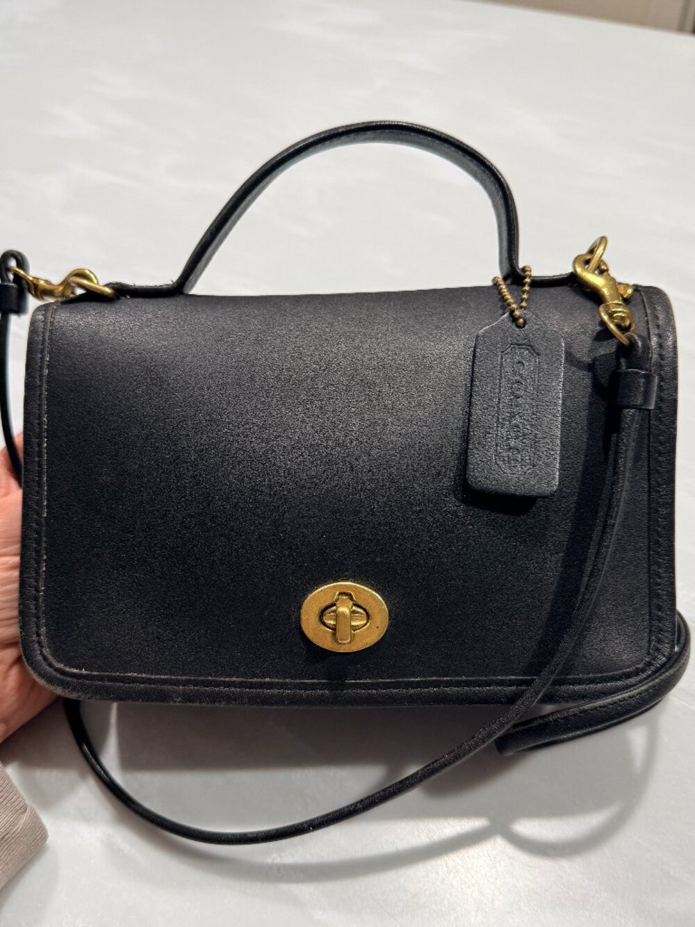 Vintage Coach Casino Bag Black 9924 Top Handle / Crossbody Strap Turnlock - Picture 2 of 12